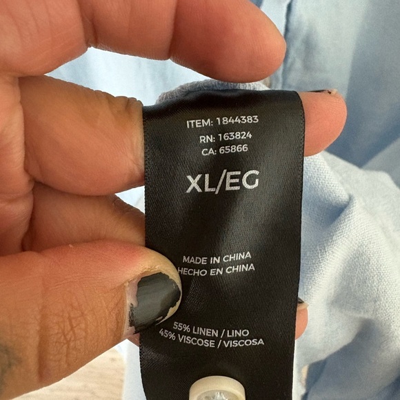 Well Worn Light Blue Button Down Dolman Sleeve Linen Shirt Dress - Picture 4 of 4